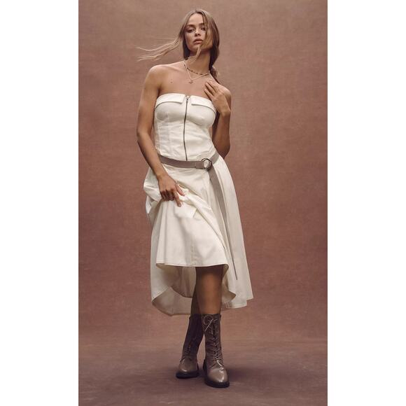 EUC Pilcro Strapless Twofer White Midi Dress - Large - Picture 1 of 6